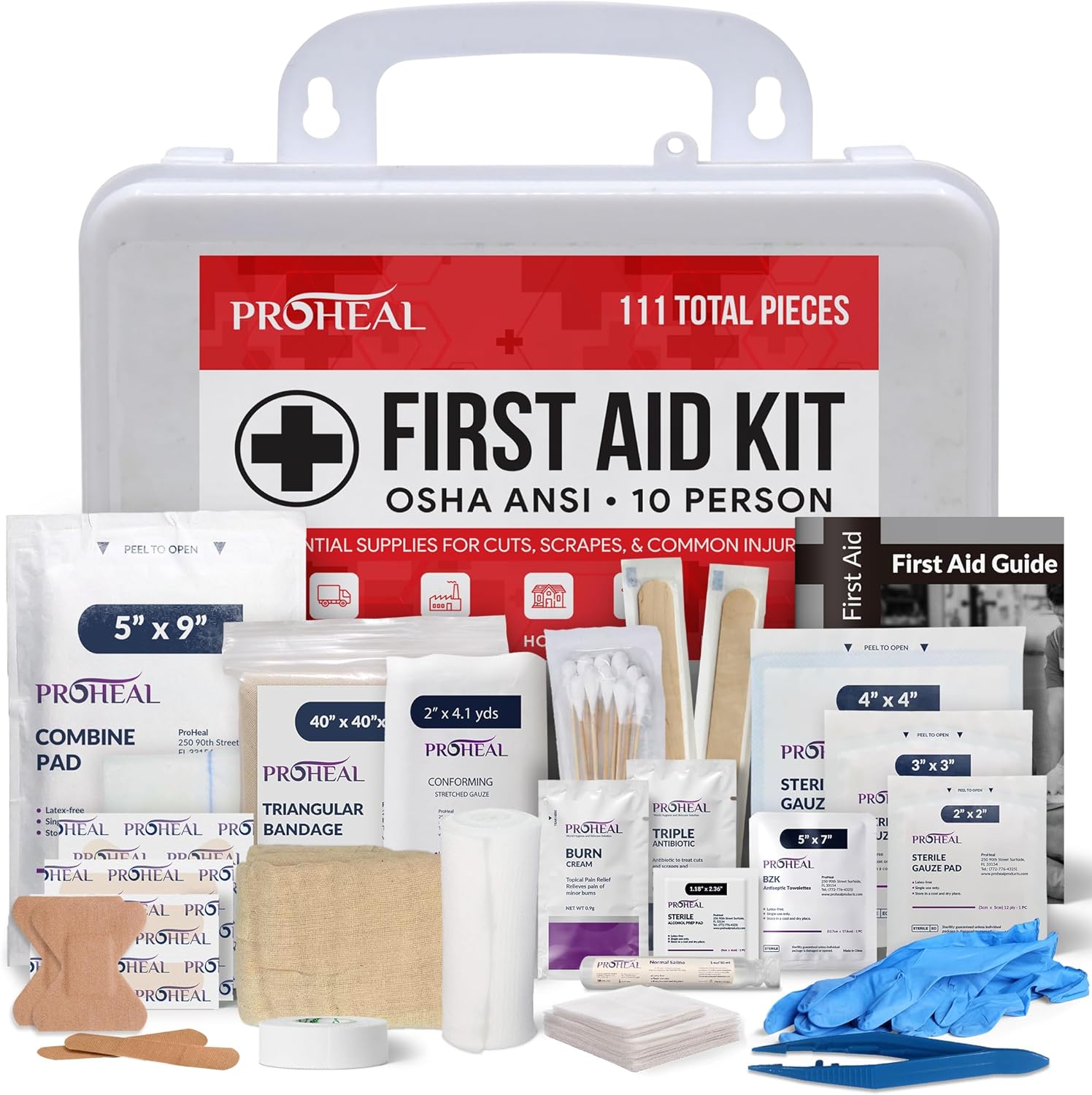 OSHA Compliant First Aid Kit for Car, Home & Business - 10 Person, Type III, ANSI Class A, 111 Pieces Emergency Kit