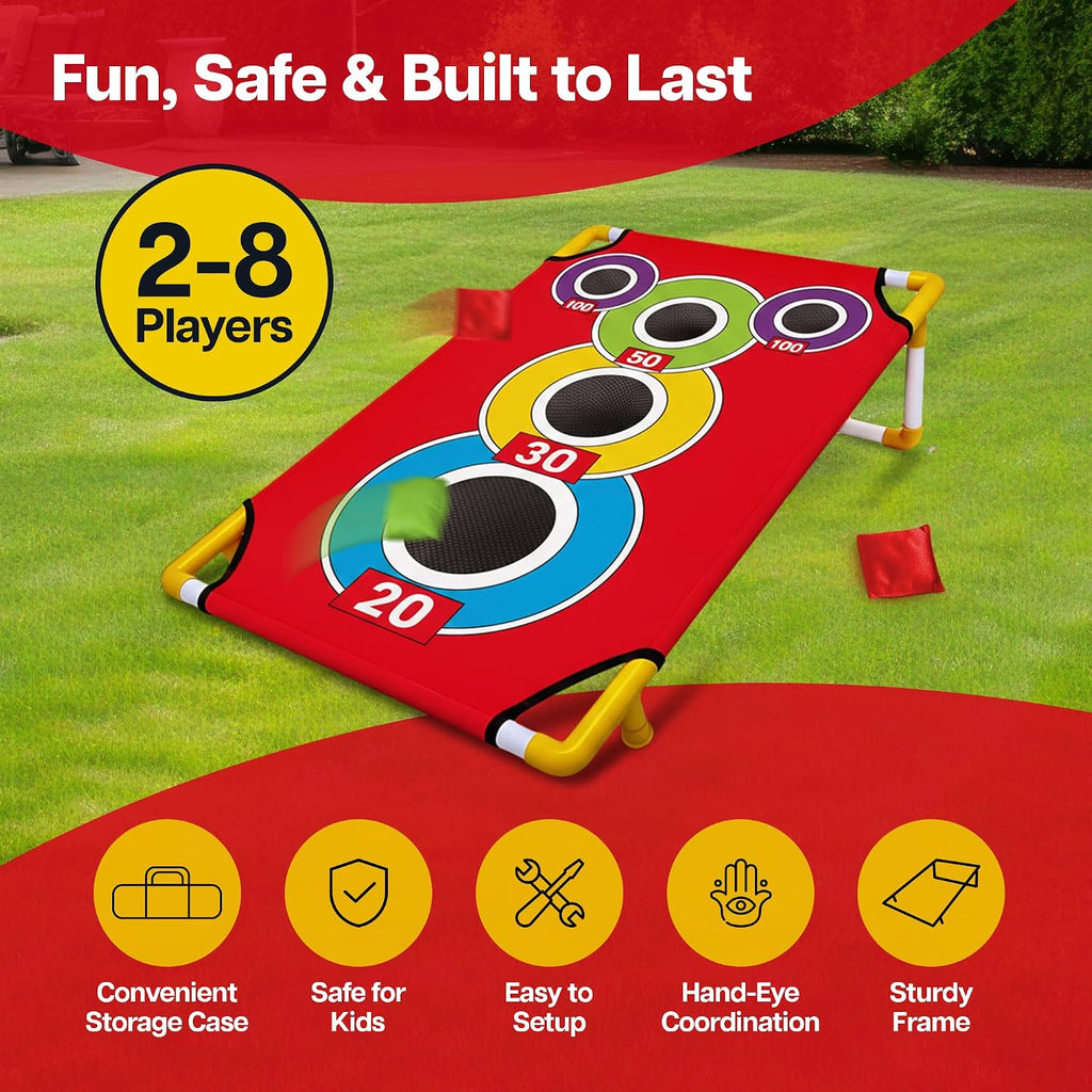 Cornhole Board with 21+ Games, 8 Bean Bags - Arcade Style Corn Hole Games for Adults and Kids, Portable Outdoor Yard