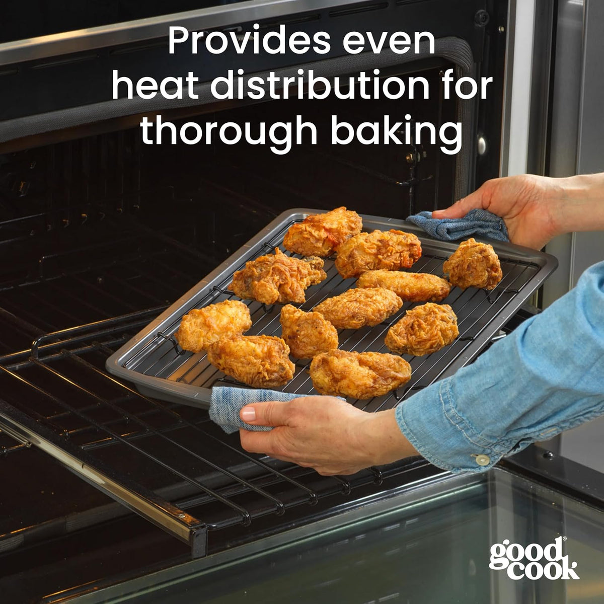 Nonstick Carbon Steel Baking Pan & Raised Wire Rack, 15x10.5-Inch