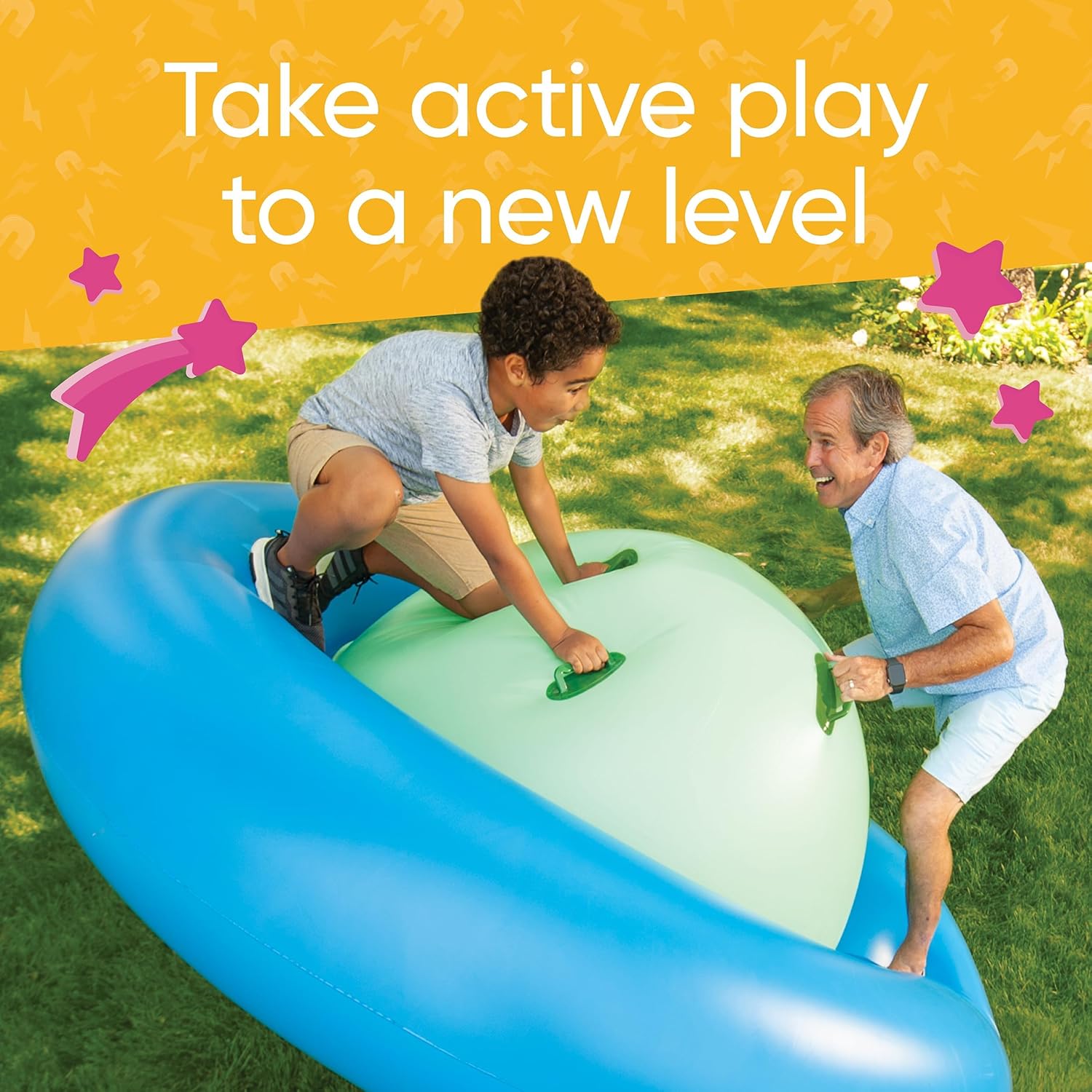 8-Foot Inflatable Dome Rocker with 6 Handles - Children's Fun Play Equipment Blow Up Giant Bouncer Backyard Toy for