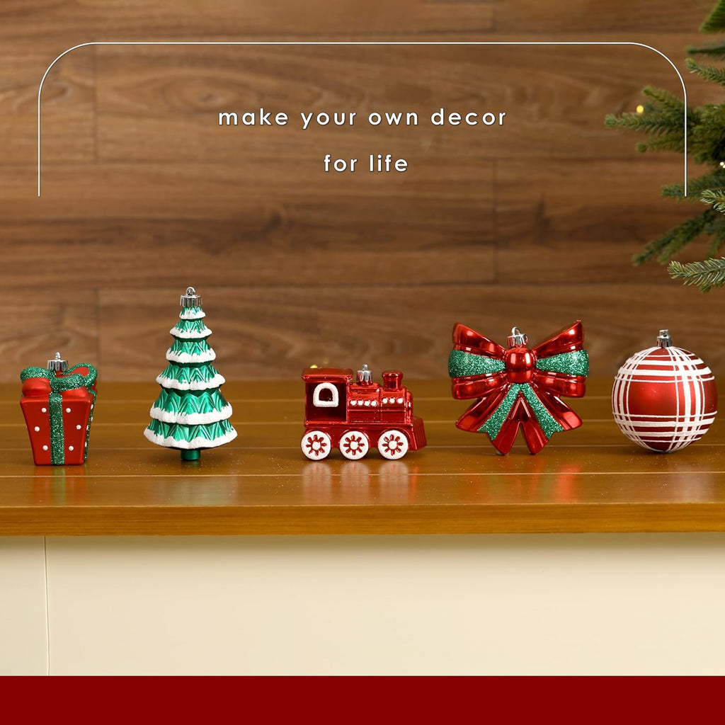 82pcs Classic Christmas Balls Ornaments Set, Red, White and Green | Delightful Gift Set, Shatterproof Plastic