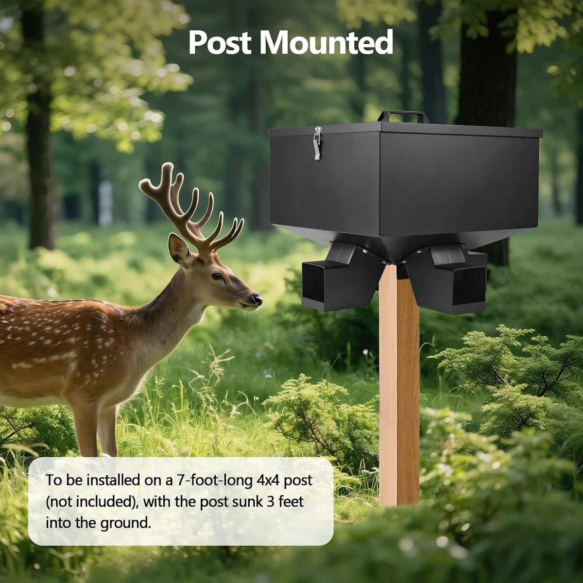 Portable 80LB Gravity Deer Feeder,Heavy Duty Metal Automatic Deer Feeder with 4 Feed Ports,Weatherproof for Wildlife