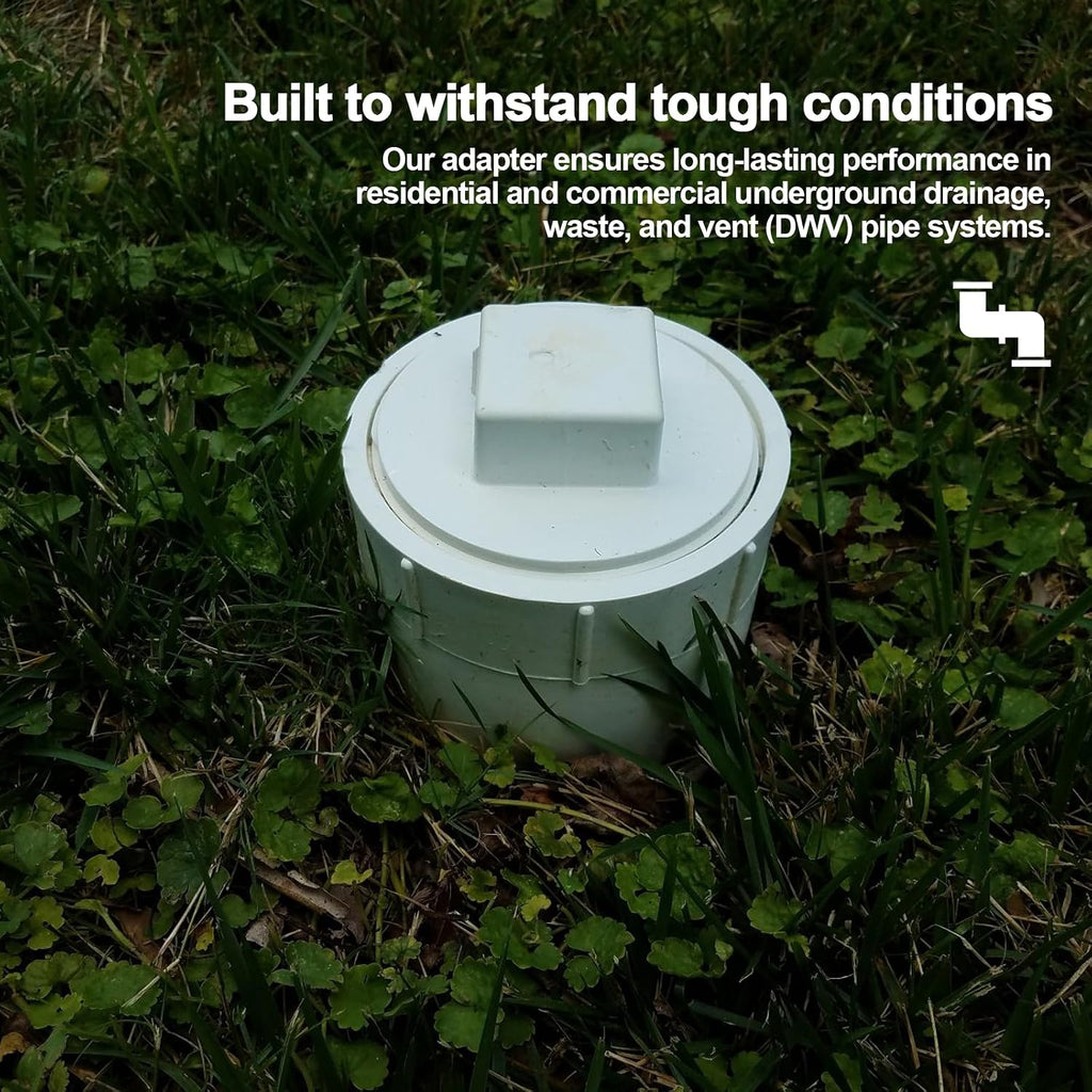 4-Inch PVC Sewer Cleanout Adapter, Hub Connection for Drain Pipe