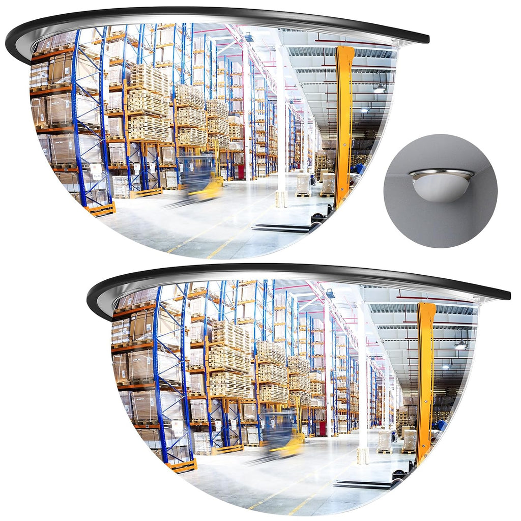 2 Pcs 18" Corner Mirror Blindspot for Wall Safety Security Acrylic Half Dome Convex Mirror Indoor for Ceiling
