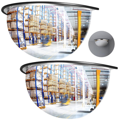 2 Pcs 18" Corner Mirror Blindspot for Wall Safety Security Acrylic Half Dome Convex Mirror Indoor for Ceiling