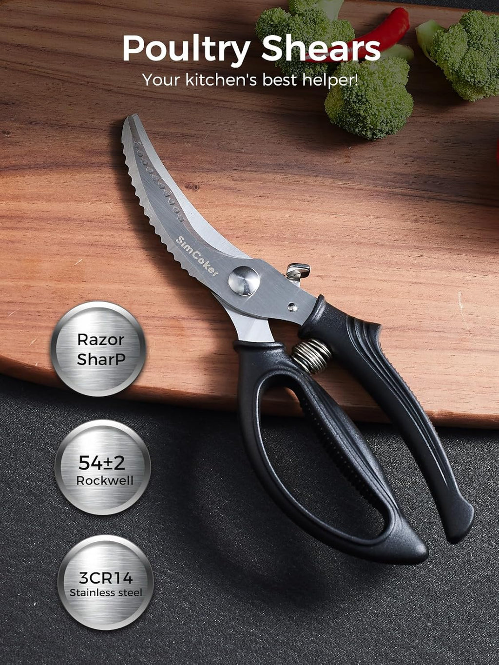 Poultry Shears, Heavy Duty Kitchen Shears With Anti-Slip Handle & Safety Lock, Poultry Scissors for Meat, Chicken