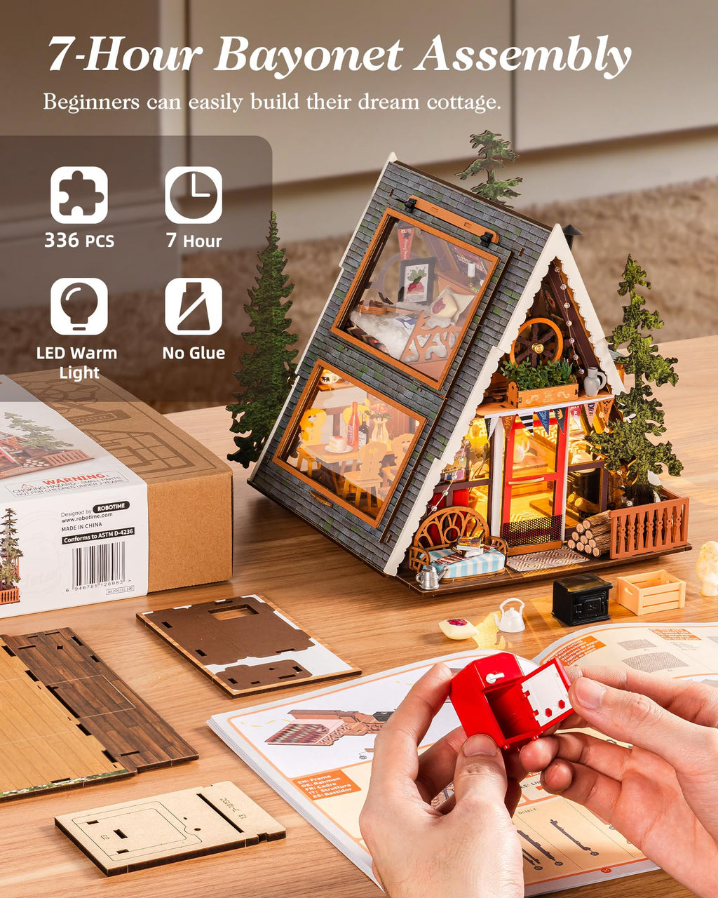 DIY Miniature Forest Tiny House Kit-A-Frame Cabin with LED Lights