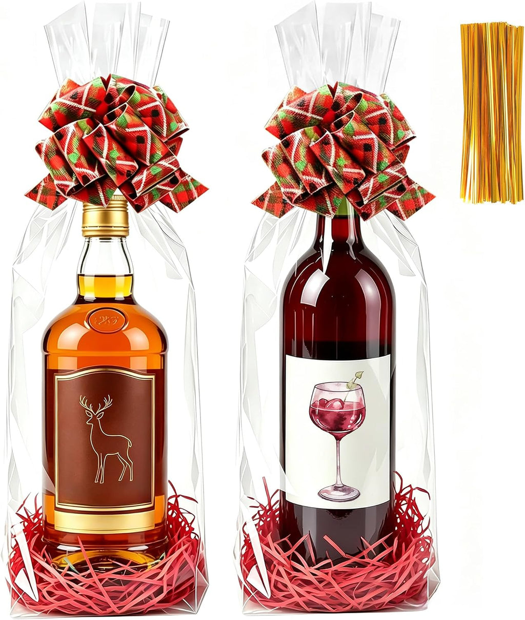 Wine Bottle Gift Bags 8x16 Inch, 50 Pack Clear Cellophane Bags