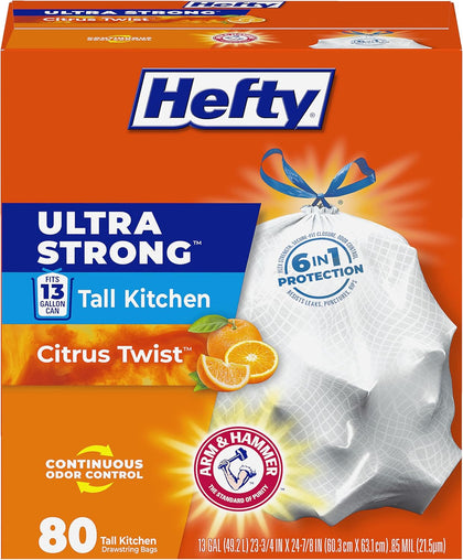 Ultra Strong 13 Gallon Trash Bags, Tall Kitchen Trash Bags 13 Gallon Size, Drawstring Closure, Continuous Odor