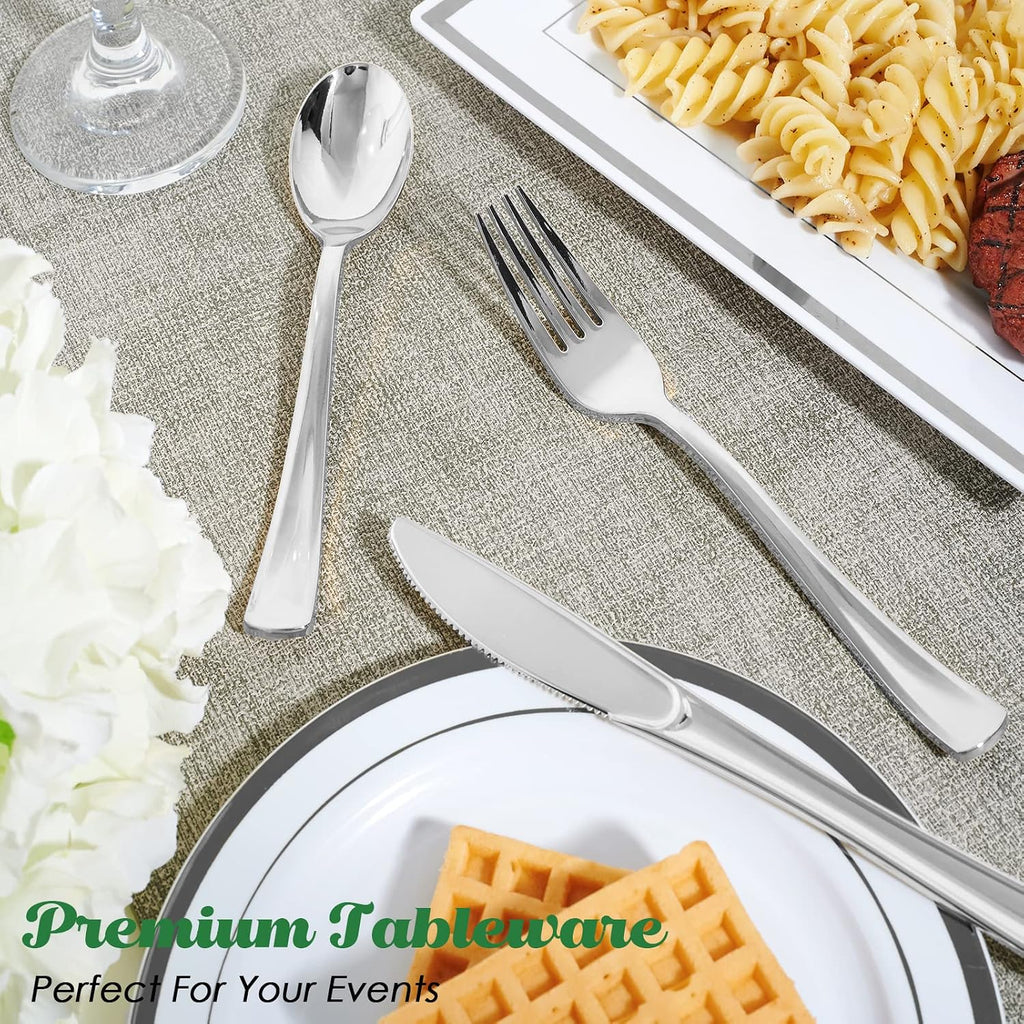 75 Pack Silver Plastic Silverware, Disposable Cutlery Set