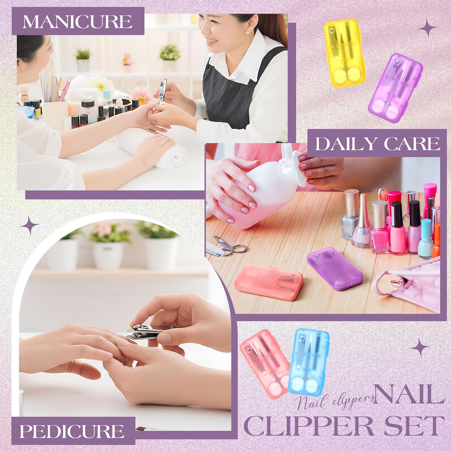 50 Sets Nail Clipper Set 4 in 1 Manicure Kit Bulk Adult Metal Travel Fingernail Manicure Set with Case Individually