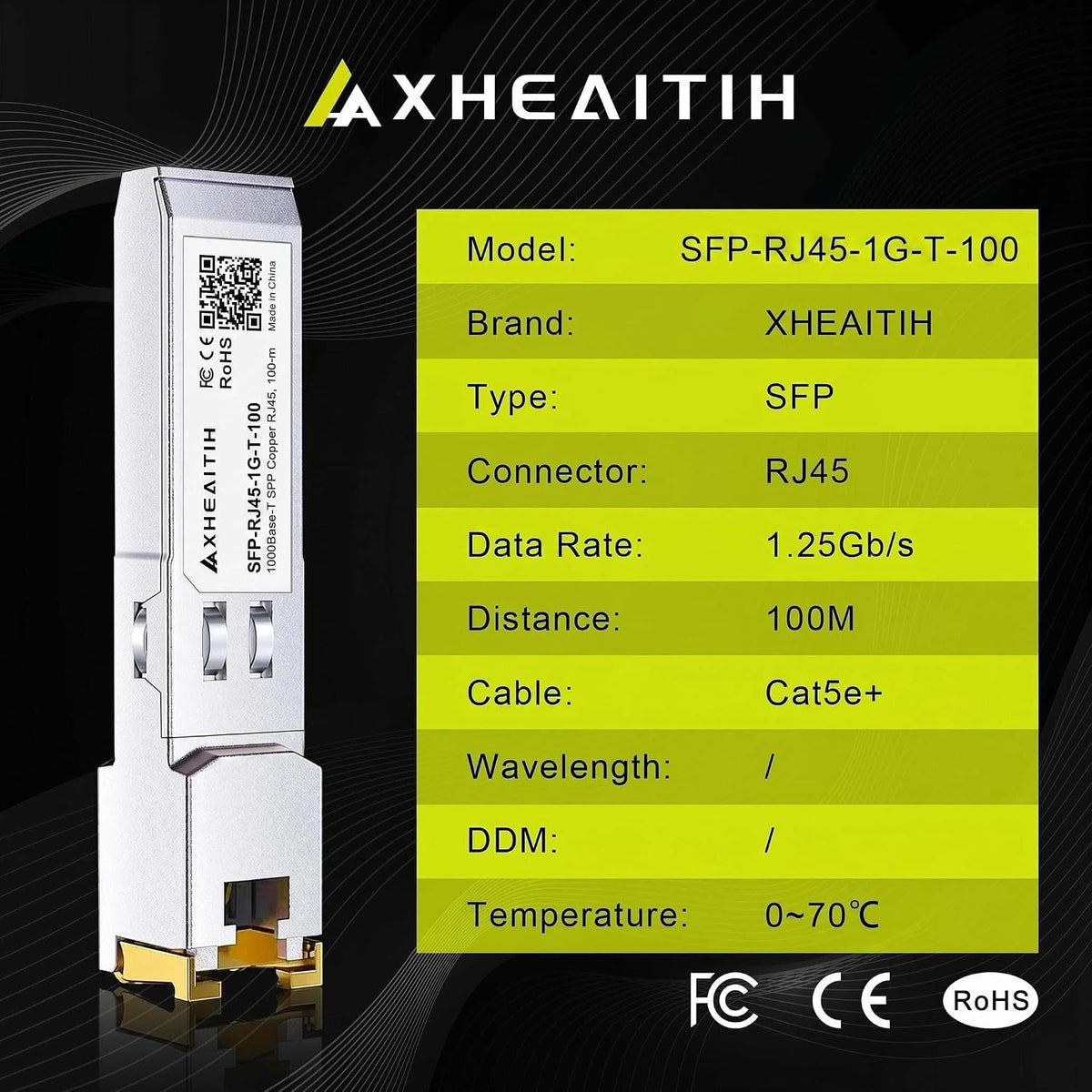 4 Pack 1.25G RJ45 100M SFP Transceiver 1000Base-T Module with CATe/6/6a/7
