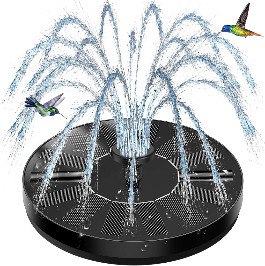 Glass Solar Bird Bath Fountain Pump, 8 Nozzles & 4 Rods, Black