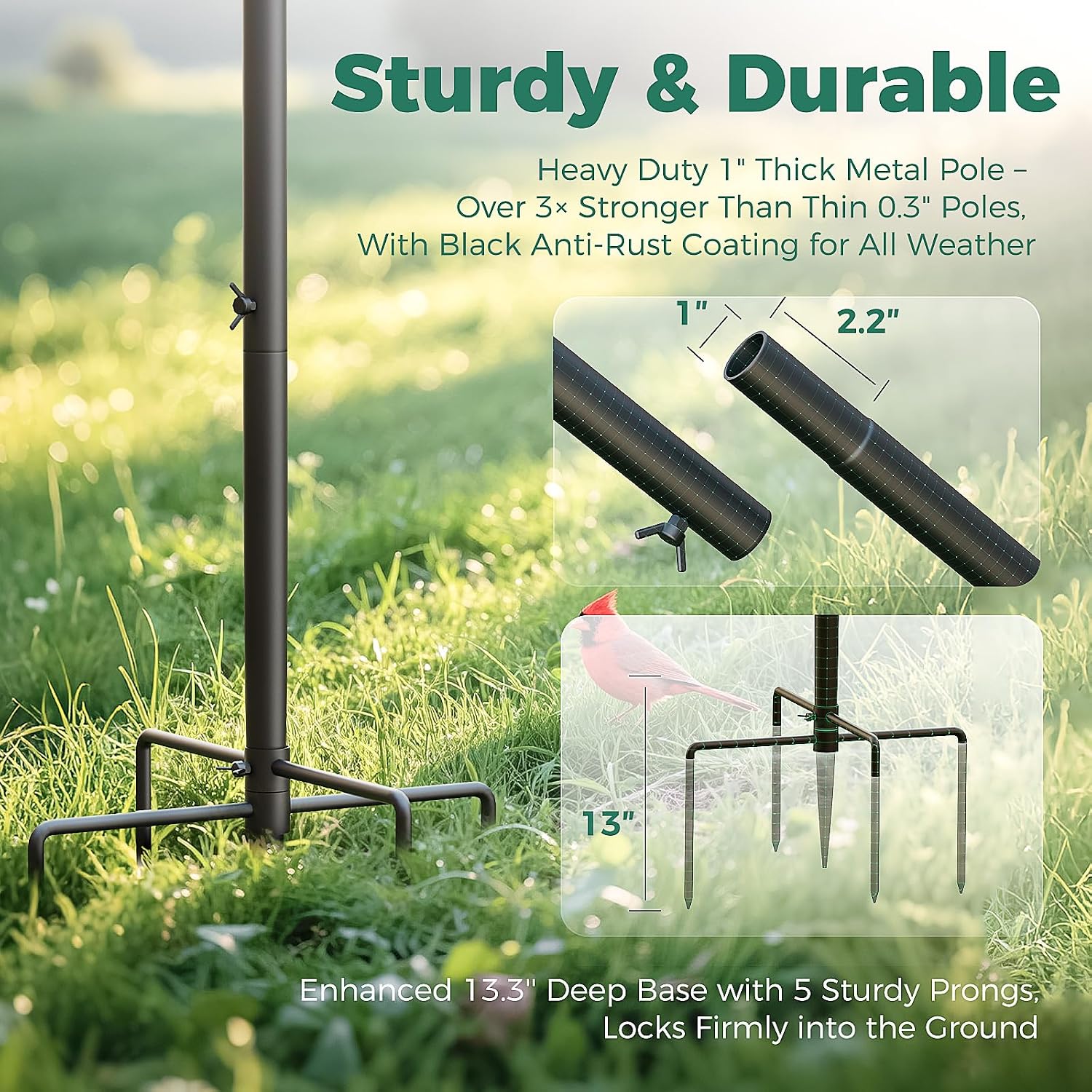 Bird Feeder Pole with Squirrel Baffle, 91'' Inch Heavy-Duty Bird House Pole for Outdoors,Adjustable Height,Universal