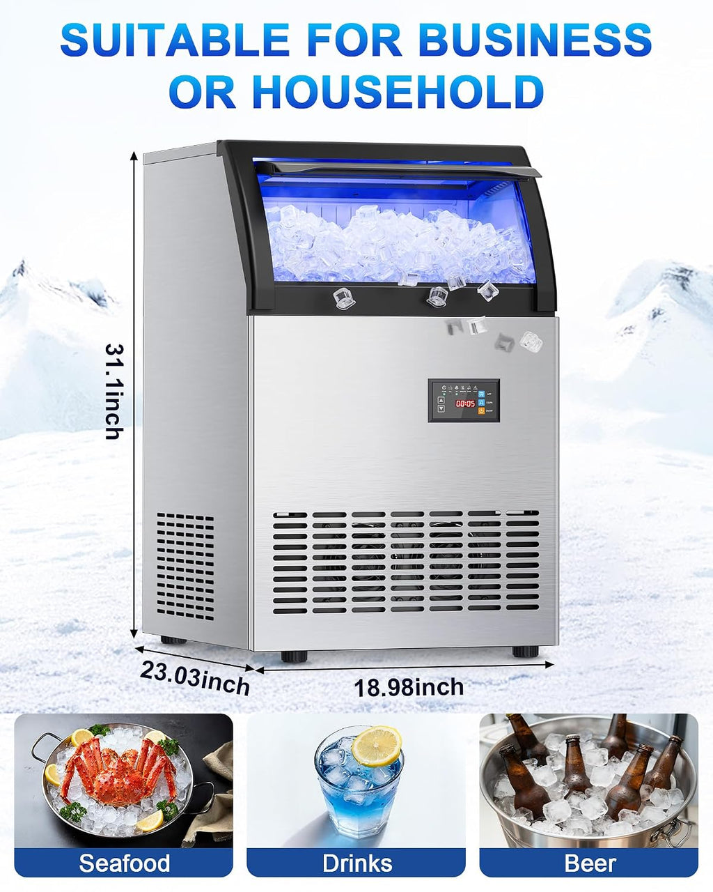 Commercial Gourmet Ice Maker, 120Lbs/24H Spray Ice Machine