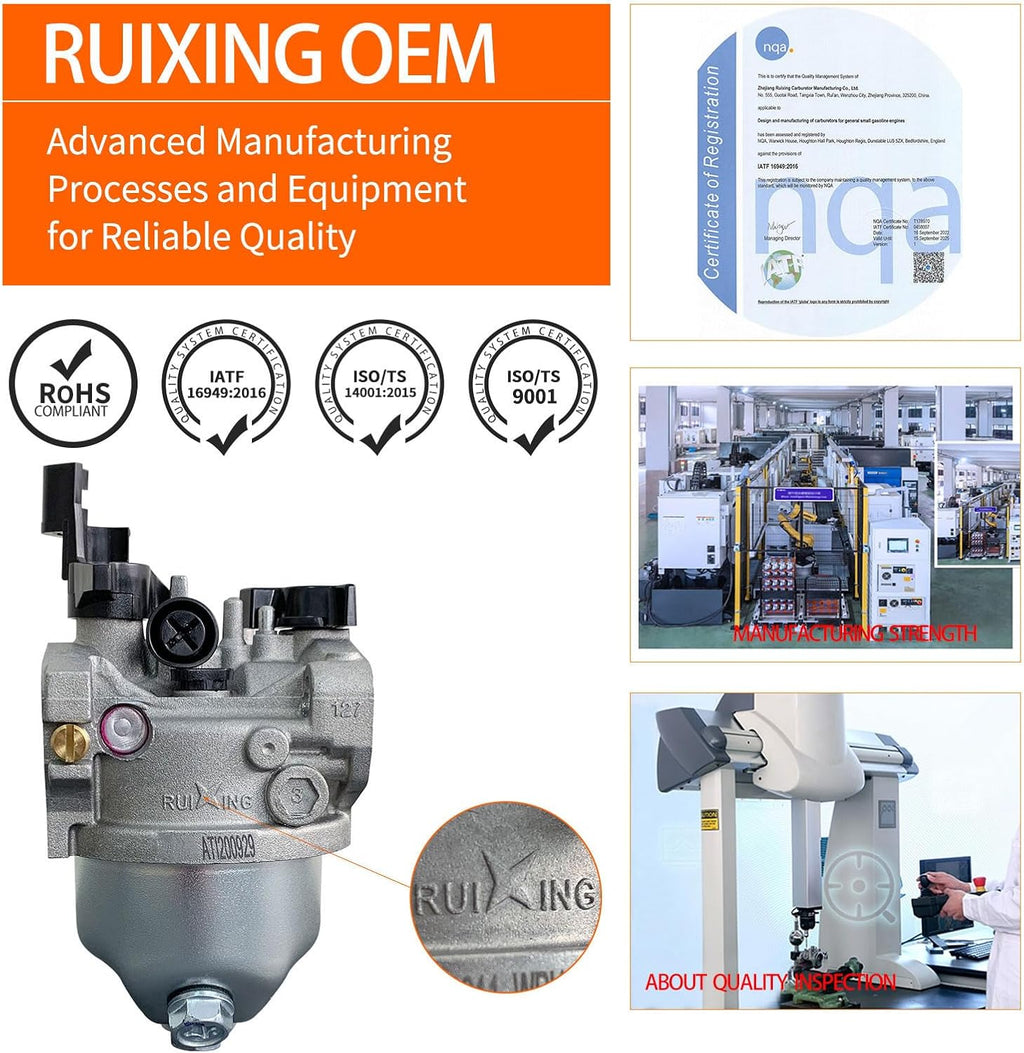 Ruixing OEM 4000 212cc Generator Carburetor for Predator 4000 3500 4375 Champion Honda Generac 3500 4000 3000 4500 4375 3550 3650 GP3250 GP3300 Watt 196cc 208cc 212cc 224cc 7hp 6.5HP Engine