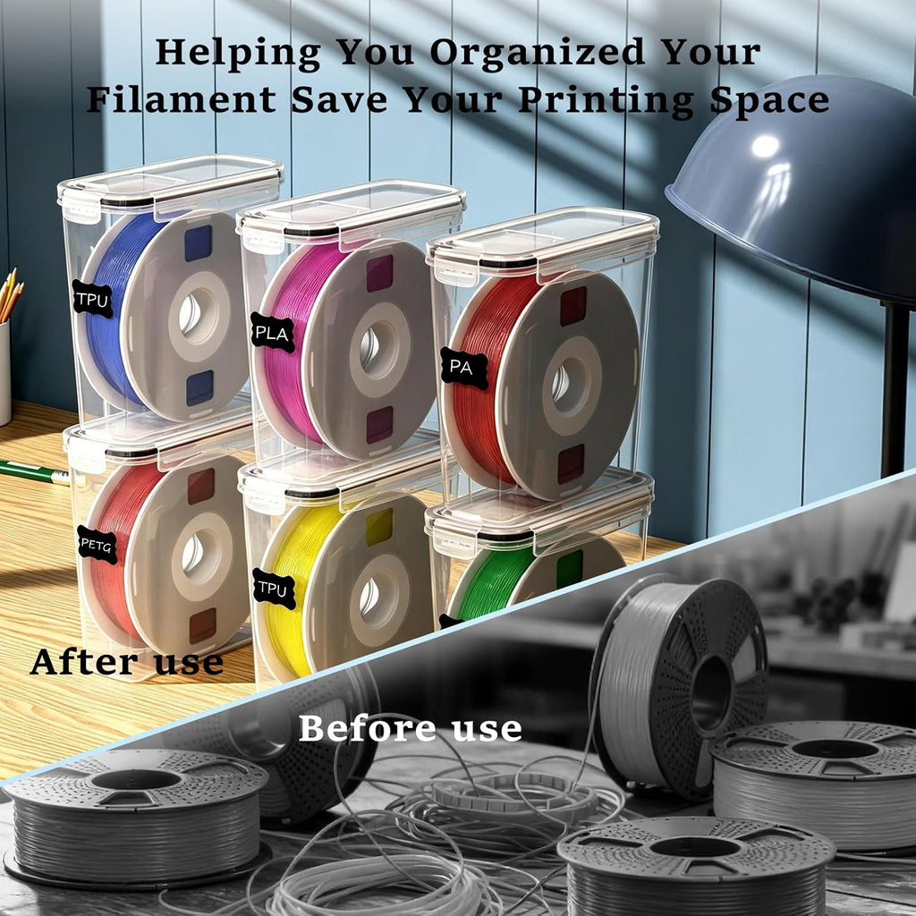 Filament Storage Box 6 Pack 4L Airtight with Desiccant for 3D Printer | 29-piece kit keeps filaments dry: 6 airtight
