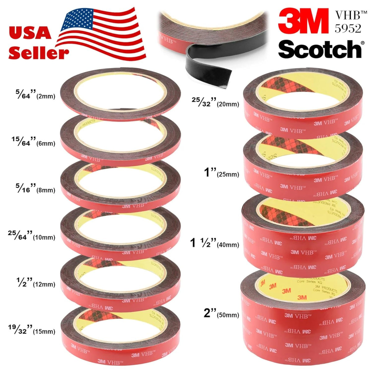 Heavy Duty Double Sided Tape, Mounting Foam Tape, Heavy Duty Waterproof Multipurpose VHB 5952 for Automotive, Arts