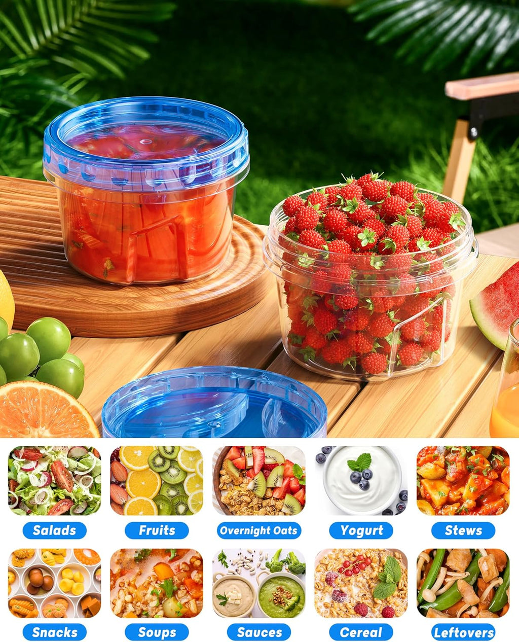 6 Pack-17oz Freezer Storage Containers, Plastic Food Storage Containers with Twist Top Lids, BPA Free and Reusable