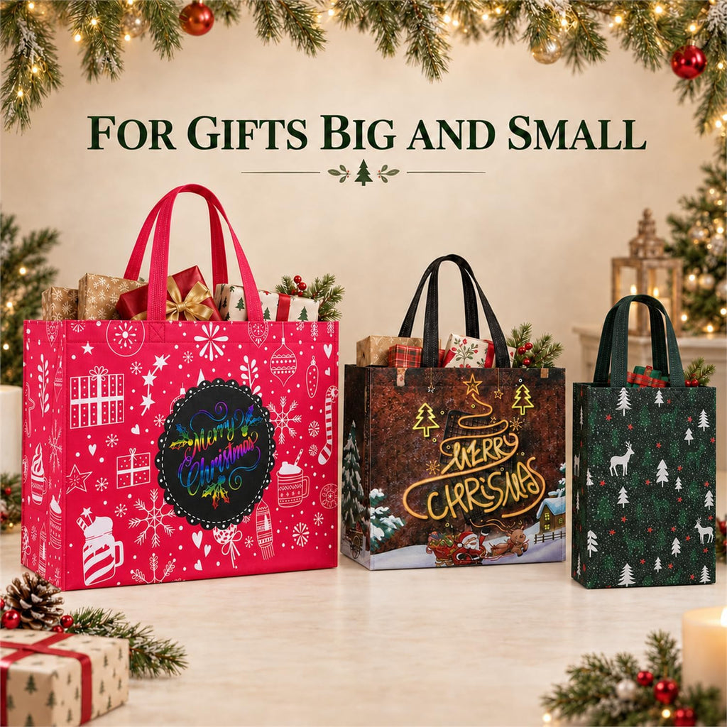 24 Pack Christmas Gift Bags Assorted Sizes Bulk with Handles