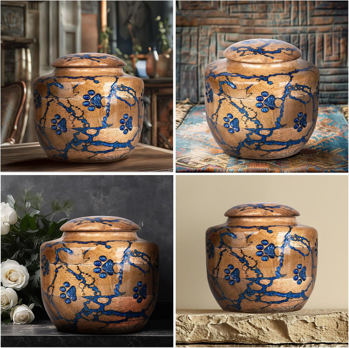 Wood Pet Urns for Dog/Cat Ashes - Small 10 Cu/in Resin Decorative Urn for Ashes for Dog, Urns for Cats - Pet Memorial