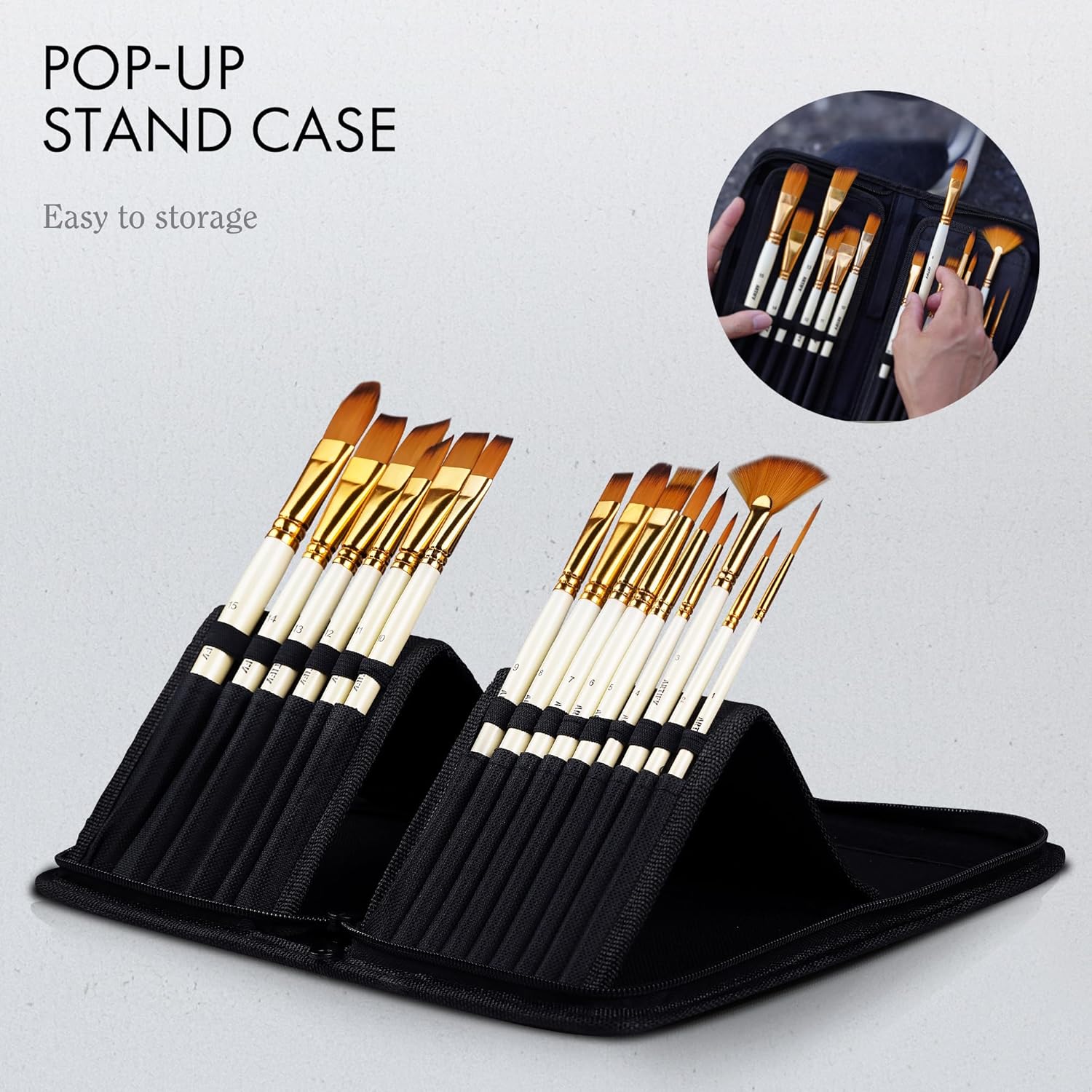 18 Piece Paint Brush Set, ARTIFY 15 Acrylic Paint Brushes, Palette Knife, and 2 Sponges, Professional Artist Paint
