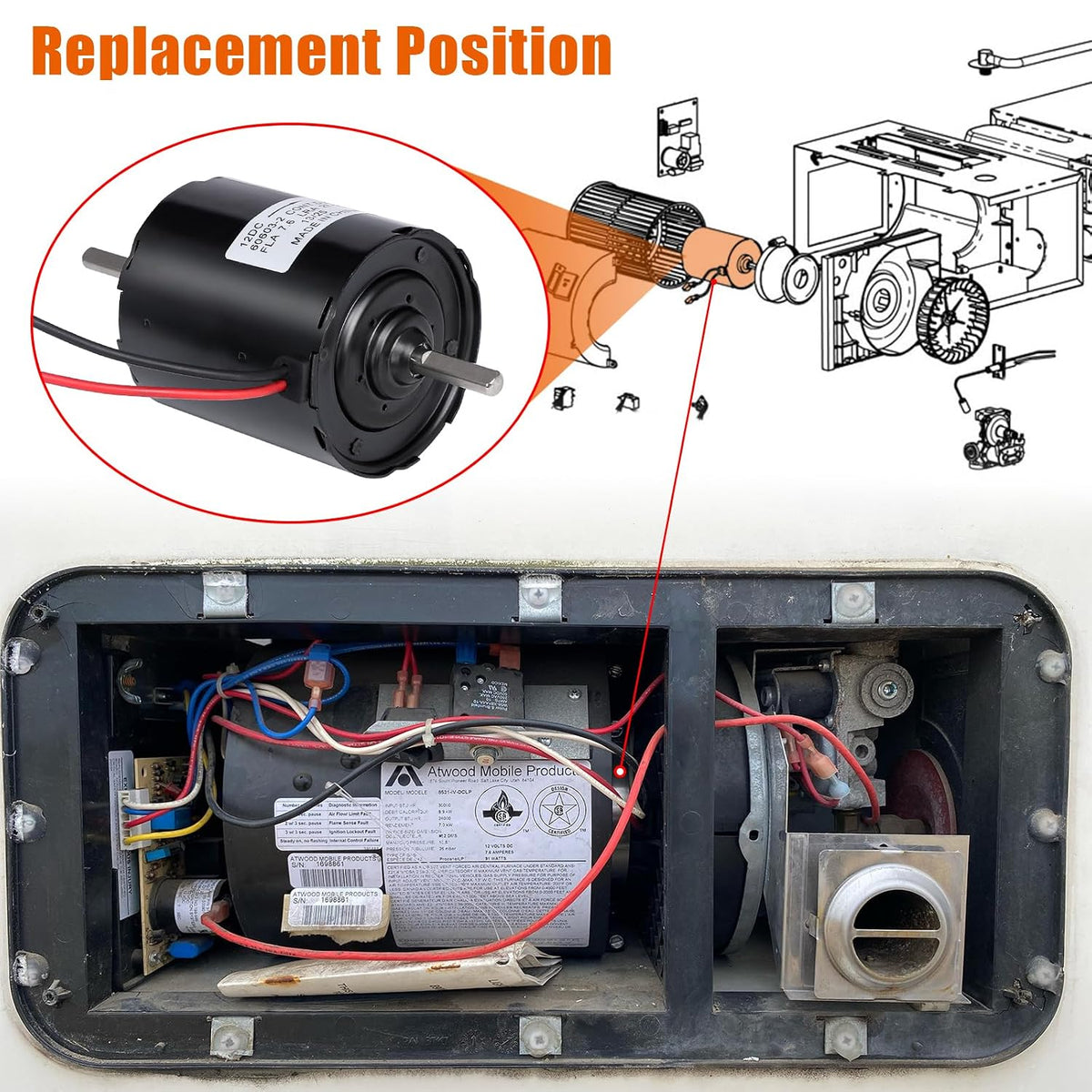 Furnace Heater Blower Motor Compatible with Atwood (Dometic) RV Furnaces 8525 IV & 8531 IV – Replacement # 37697, 20269K, 8531, 8525, 30133