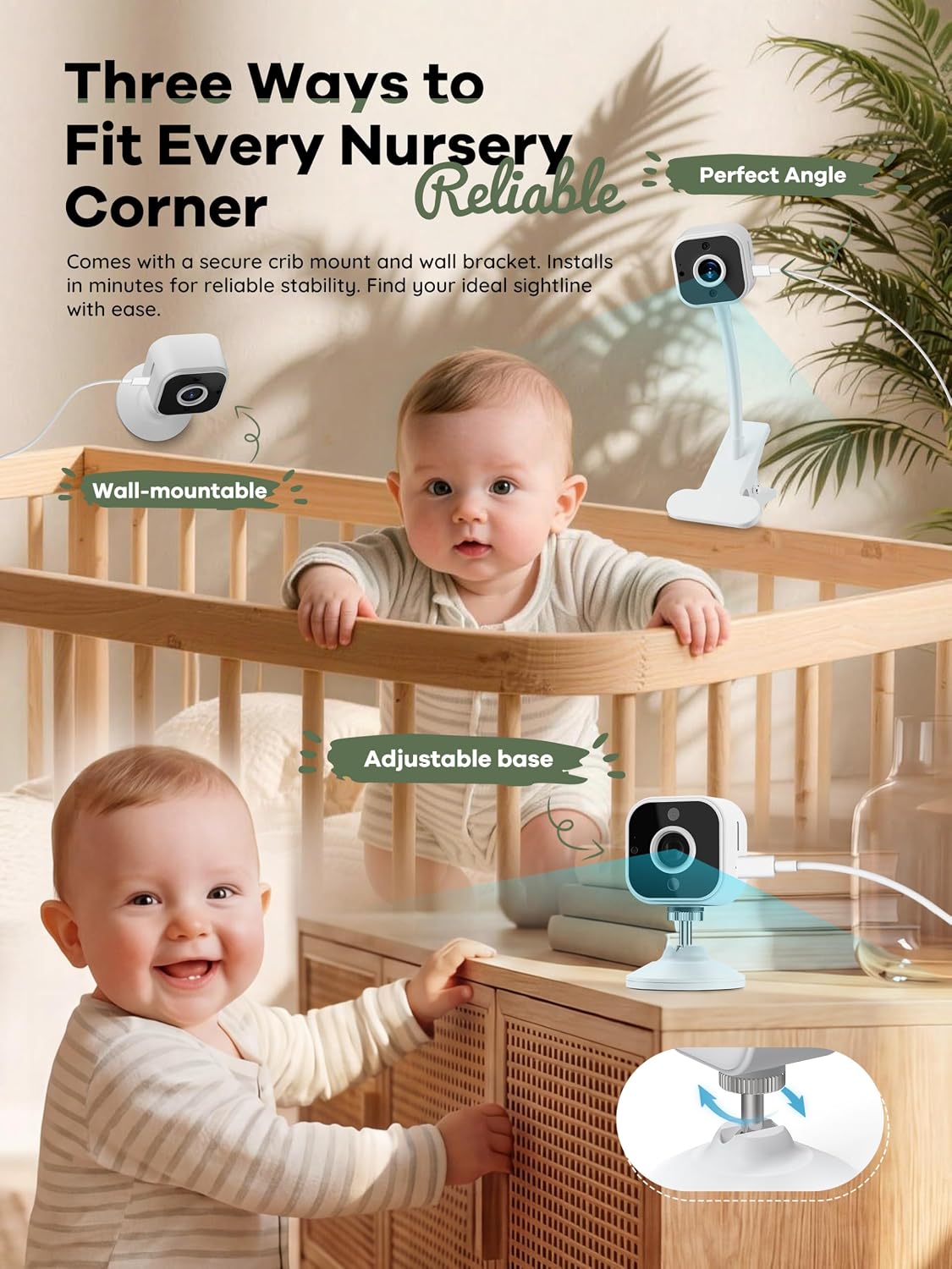 Baby Monitor with Camera and Audio, No WiFi, with Clip for Crib & Stand | Portable 3.5" HD IPS Video Screen, 2.4G