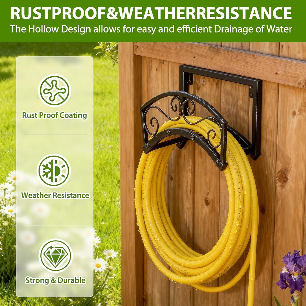 Garden Hose Holder Wall Mount, Metal Water Hose Holder, Holds 150FT | Heavy Duty, Weather-Proof, Durable Hose Storage