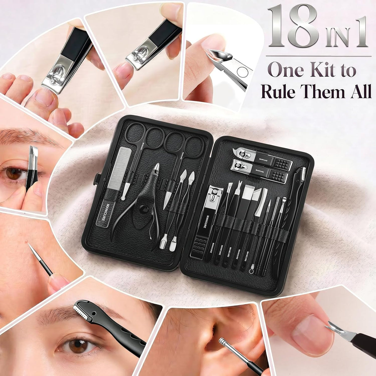 Manicure Kit Professional Nail Clipper Set-18 Pieces, Black