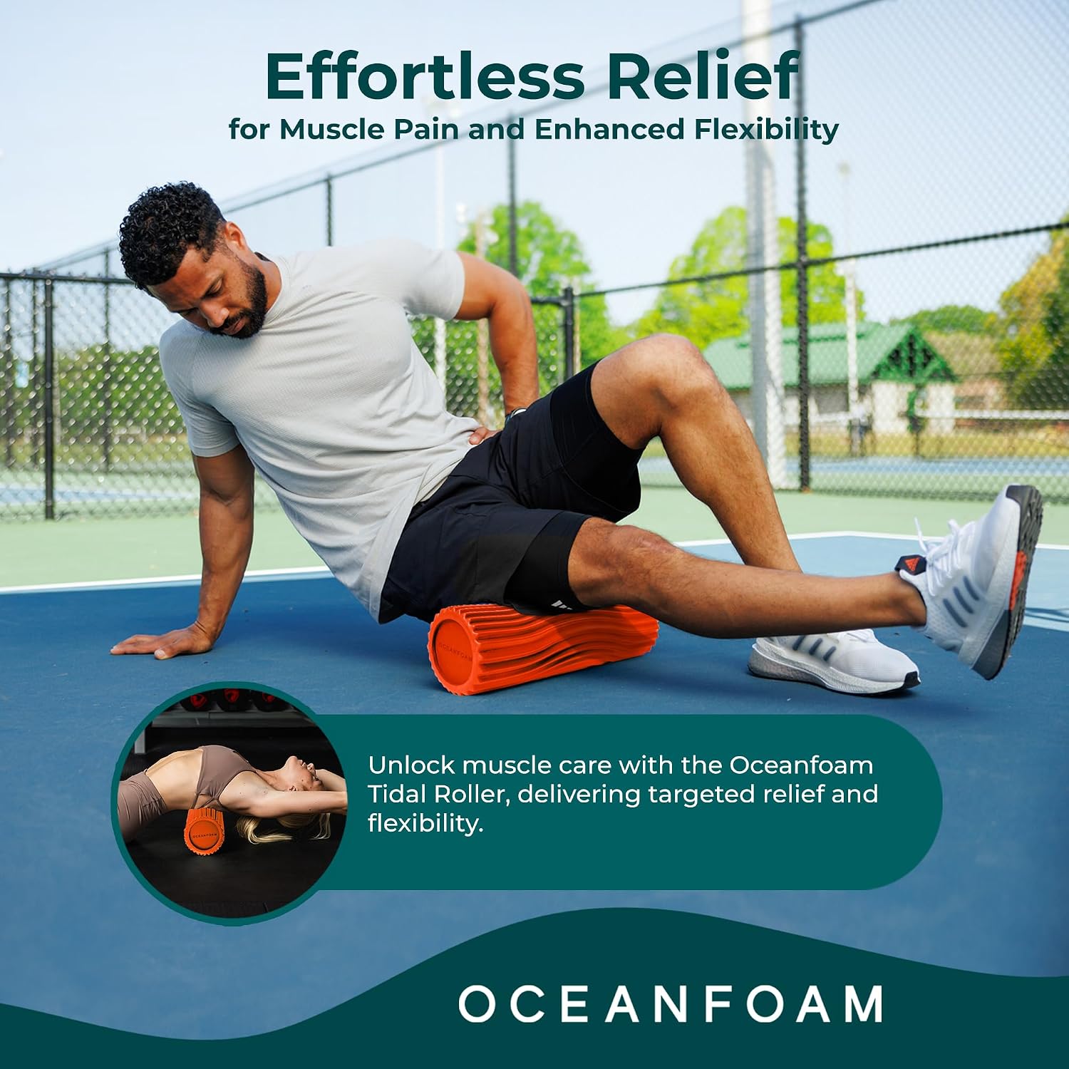 Tidal Roller - Orange - Muscle Massage Foam Roller for Back Pain & Stretching - Firm and Ergonomic Wide Wave Textured