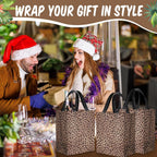 80 Pieces Leopard Gift Bags Set Glossy Reusable Tote with Handles Grocery Bags for Wedding, Bachelorette Party