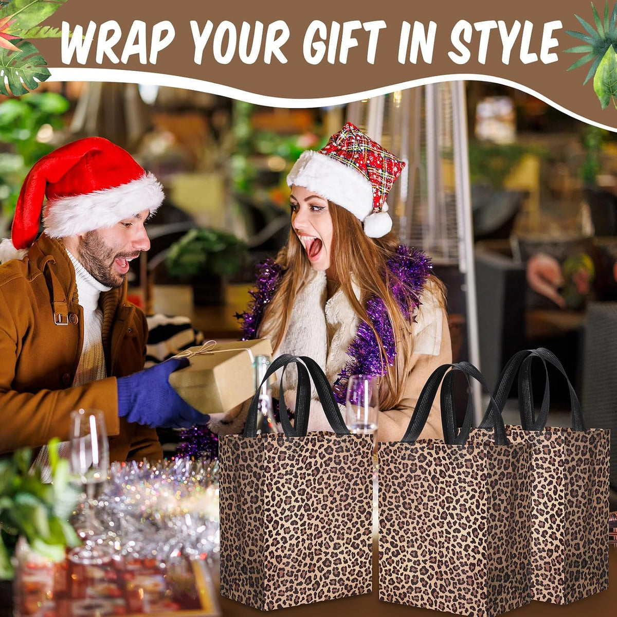80 Pieces Leopard Gift Bags Set Glossy Reusable Tote with Handles Grocery Bags for Wedding, Bachelorette Party