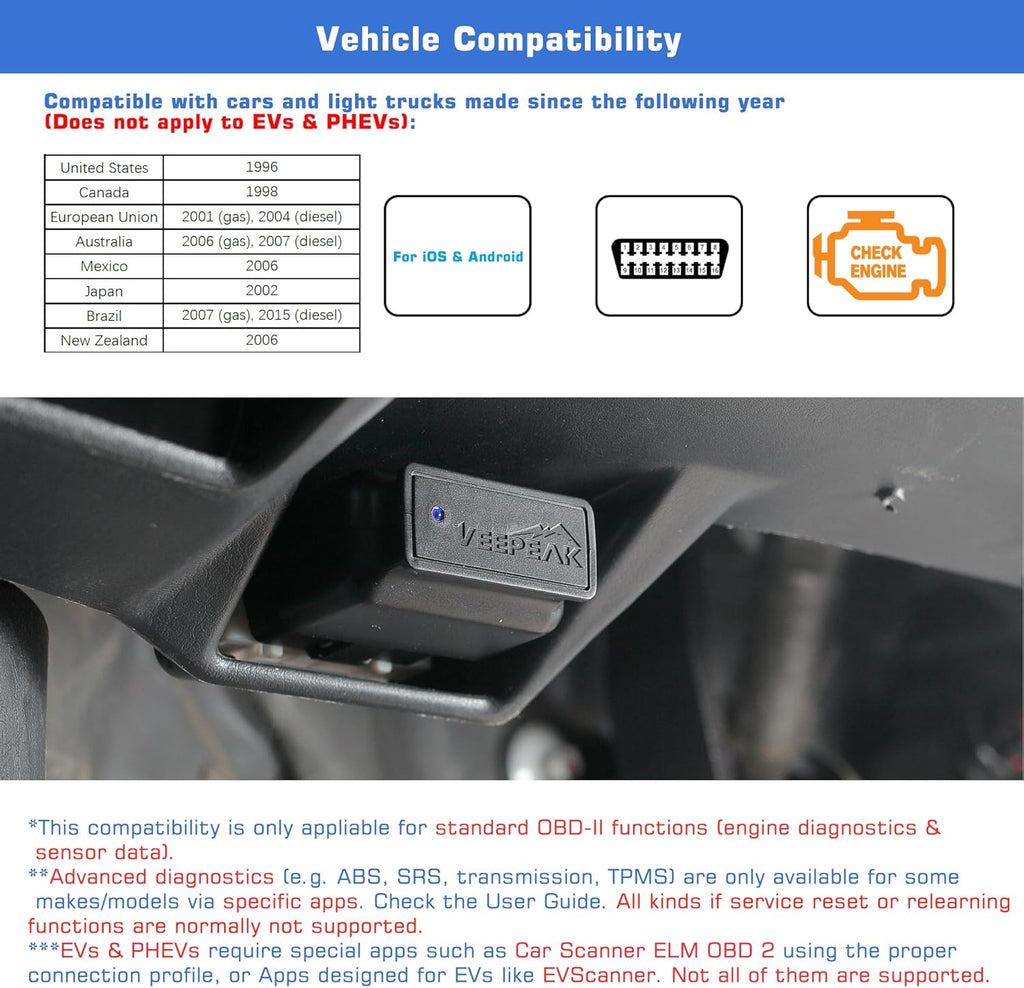 OBDCheck BLE Bluetooth OBD II Scanner for iOS & Android, Car Wireless Check Engine Light Code Reader Diagnostic Tool