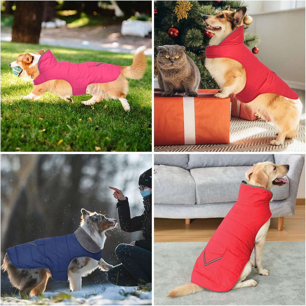 Dog Coat, Waterproof Dog Winter Jacket with Pocket, Reflective Adjustable Pet Snow Vest, Warm Cozy Fleece Sweater for