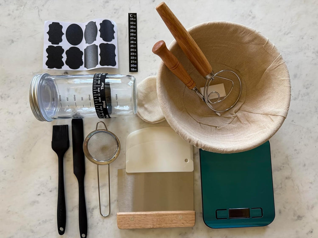 Sourdough Starter Kit for Beginners with Banneton Proofing Basket – Bread Baking Set with Starter Jar, Scale, Lame