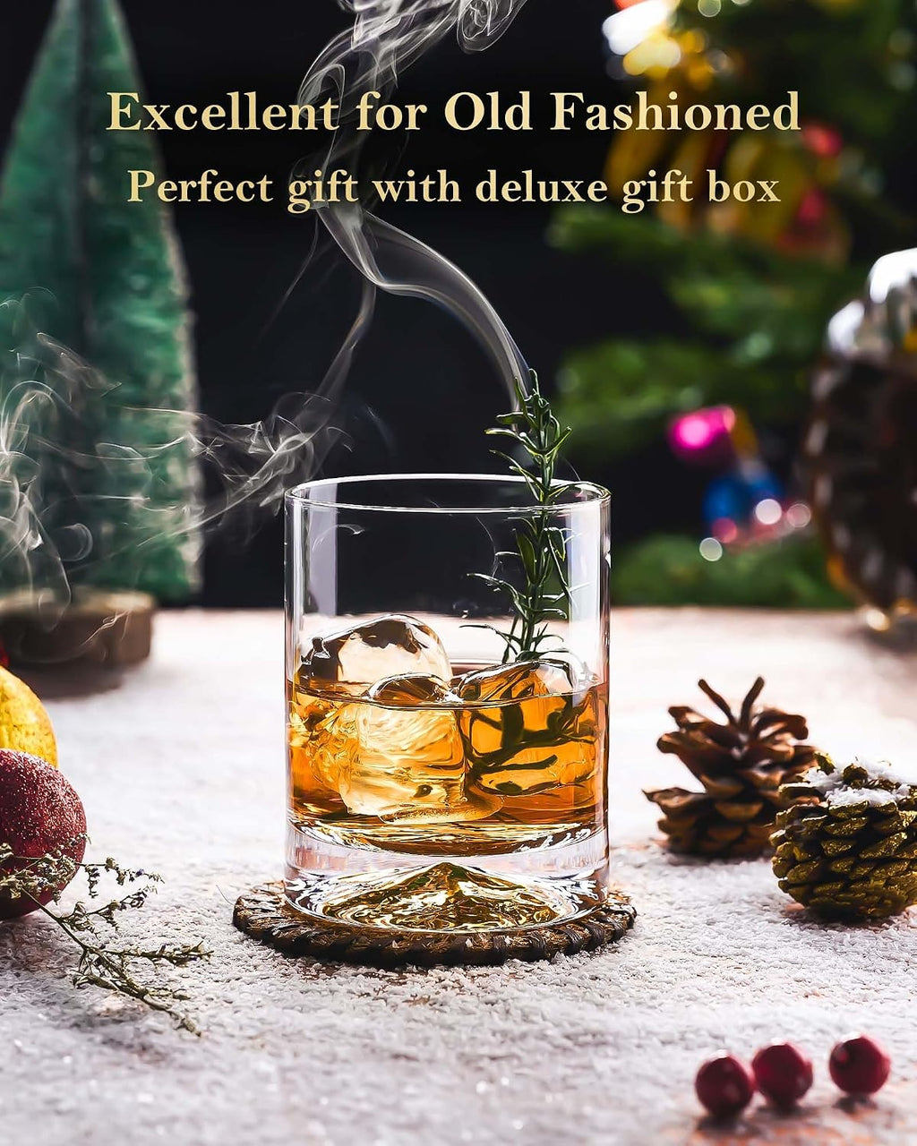 Hand Blown Crystal Double Old Fashioned Cocktail, Solid Whiskey Glasses, Rocks Glasses, Lowball Glasses - 12 Ounce