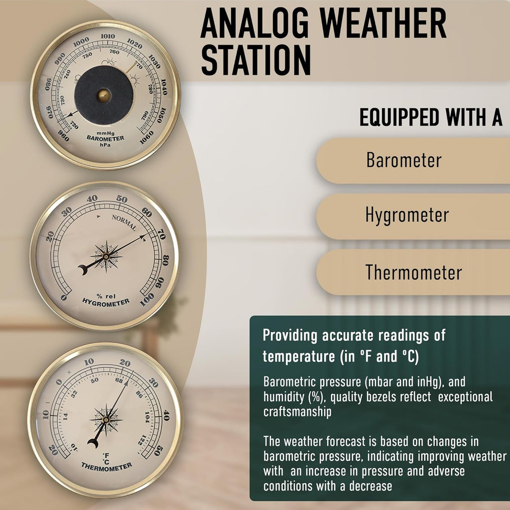 Classic Analog Weather Station-Home Barometers-Indoor Barometer-Barometer Hygrometer Thermometer-Traditional Weather