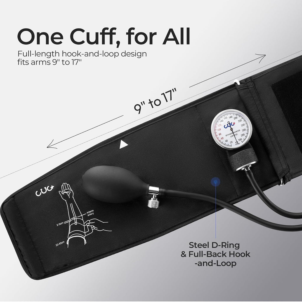 Manual Blood Pressure Cuff, Accurate Measurement (Black) | 9–17 inch D-Ring Arm Cuff, Carrying Case Included