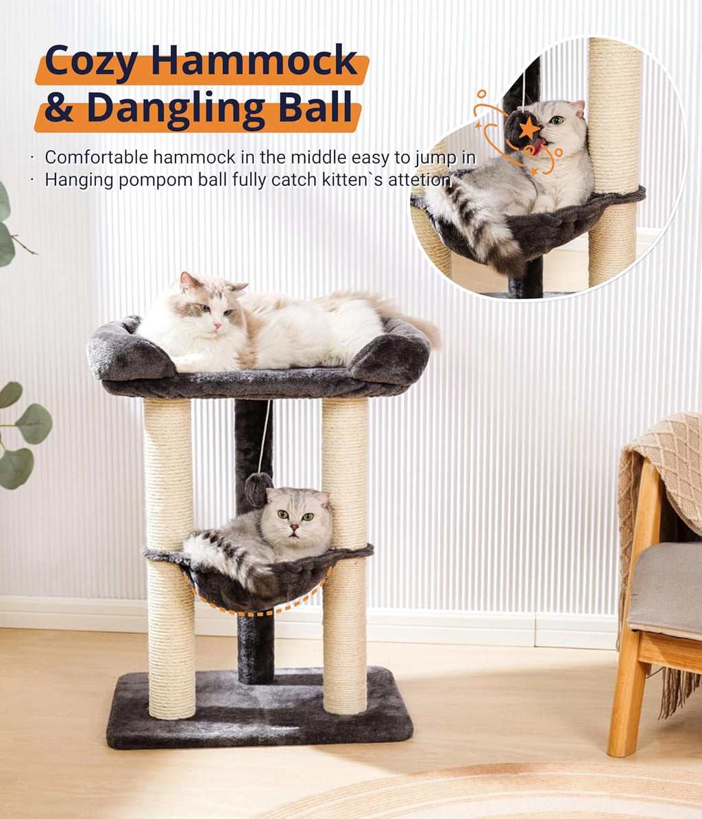 28" Cat Tree, Large Bed for Big Cats, Small Cat Tower with Soft Perch for Window Viewing, Stable Cat Tree Tower, Cat