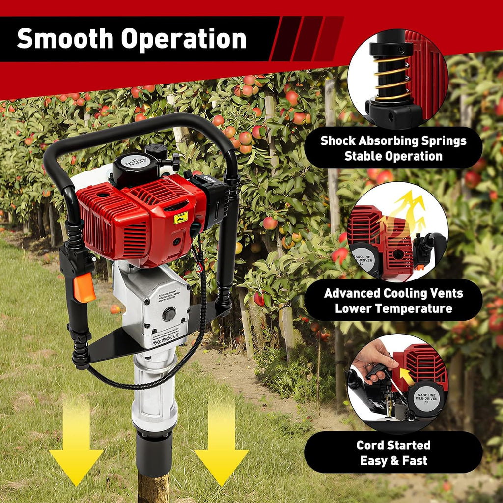 T Post Driver, Post Pounder, 52CC 2-Stroke Gas Powered Fence Post Driver, 2.5HP Heavy Duty Gasoline Post Hammer with