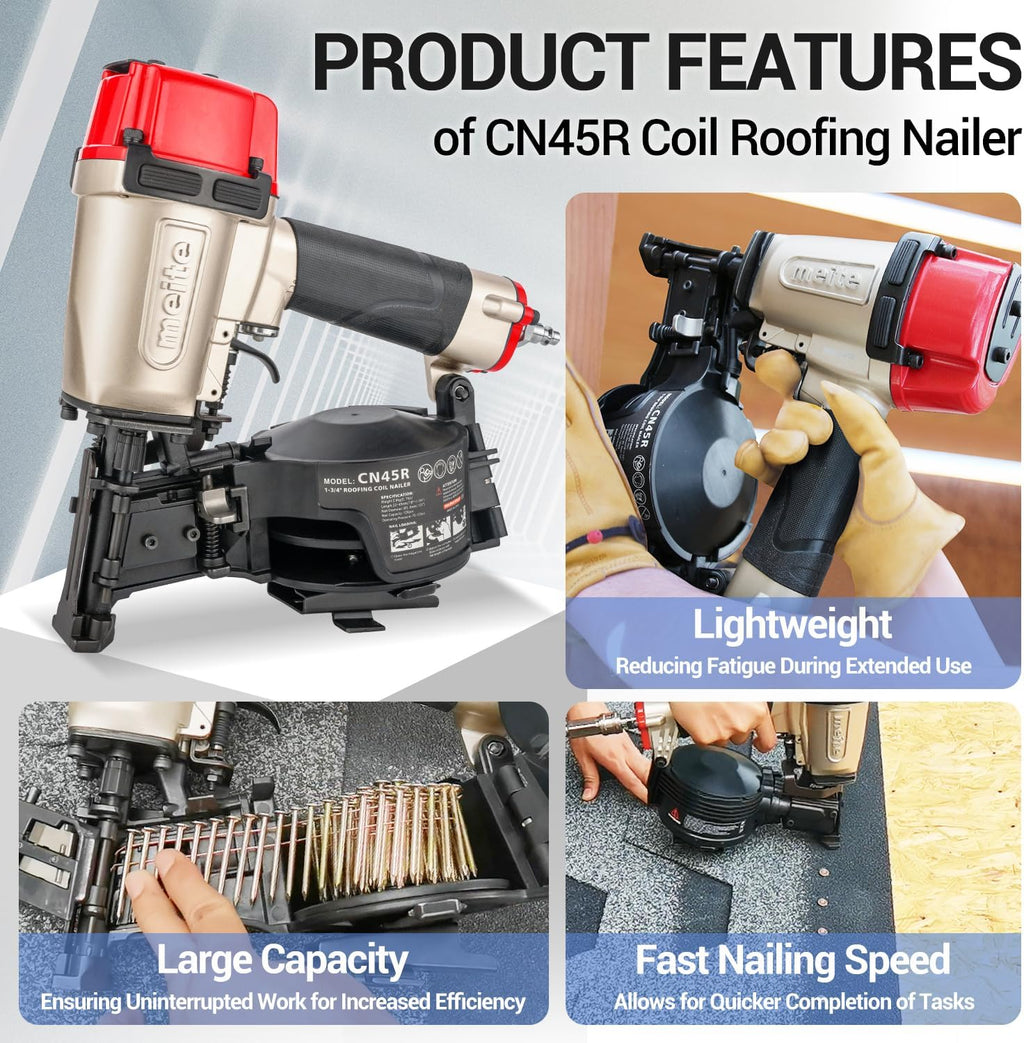 CN45R Roofing Nailer, Drives 15 Degree 7/8" to 1-3/4" Coil Roof Nails