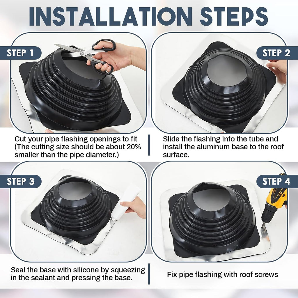 #8 Metal Roof Vent Boot Flashing Chimney Roof Boot for Pipe OD 7" to 13" Square Base Epdm Jack Stove Roofing Vent