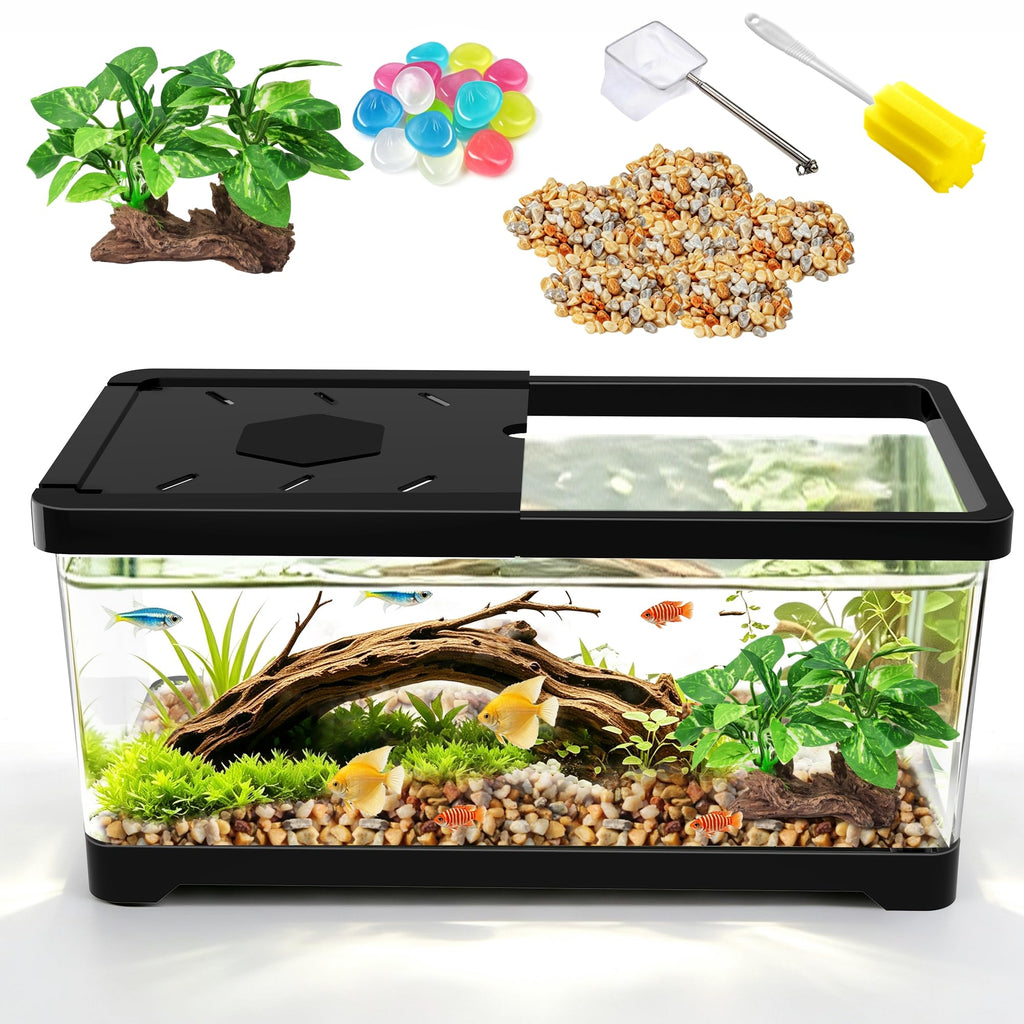 4.2 Gallon Betta Fish Tank, PC Aquarium Starter Kit(Black-Medium)