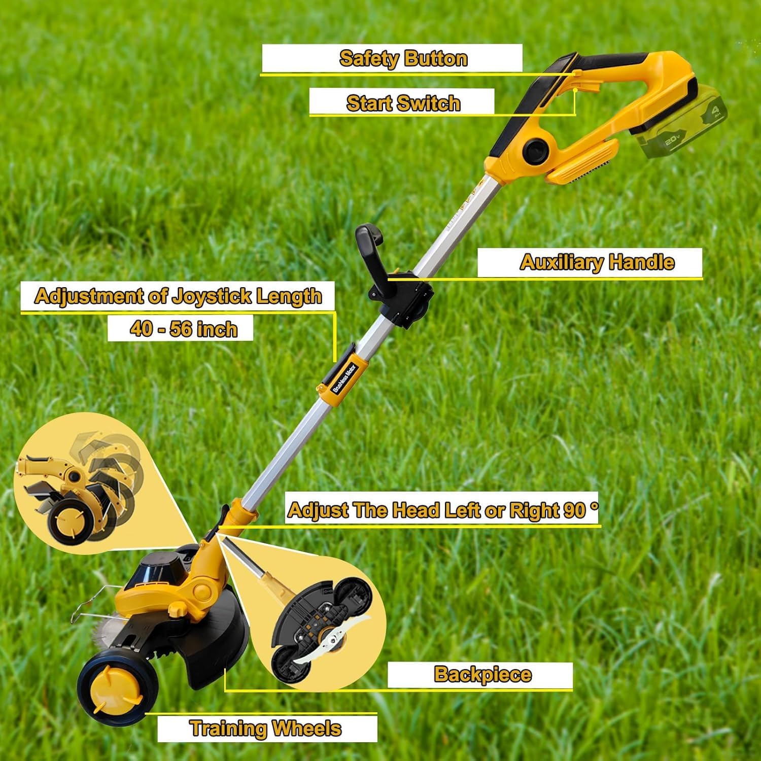 12" Weed Wacker Cordless for Dewalt 20V Max Battery, Electric Weed Eater | Battery Powered Brush Cutter 4 in 1