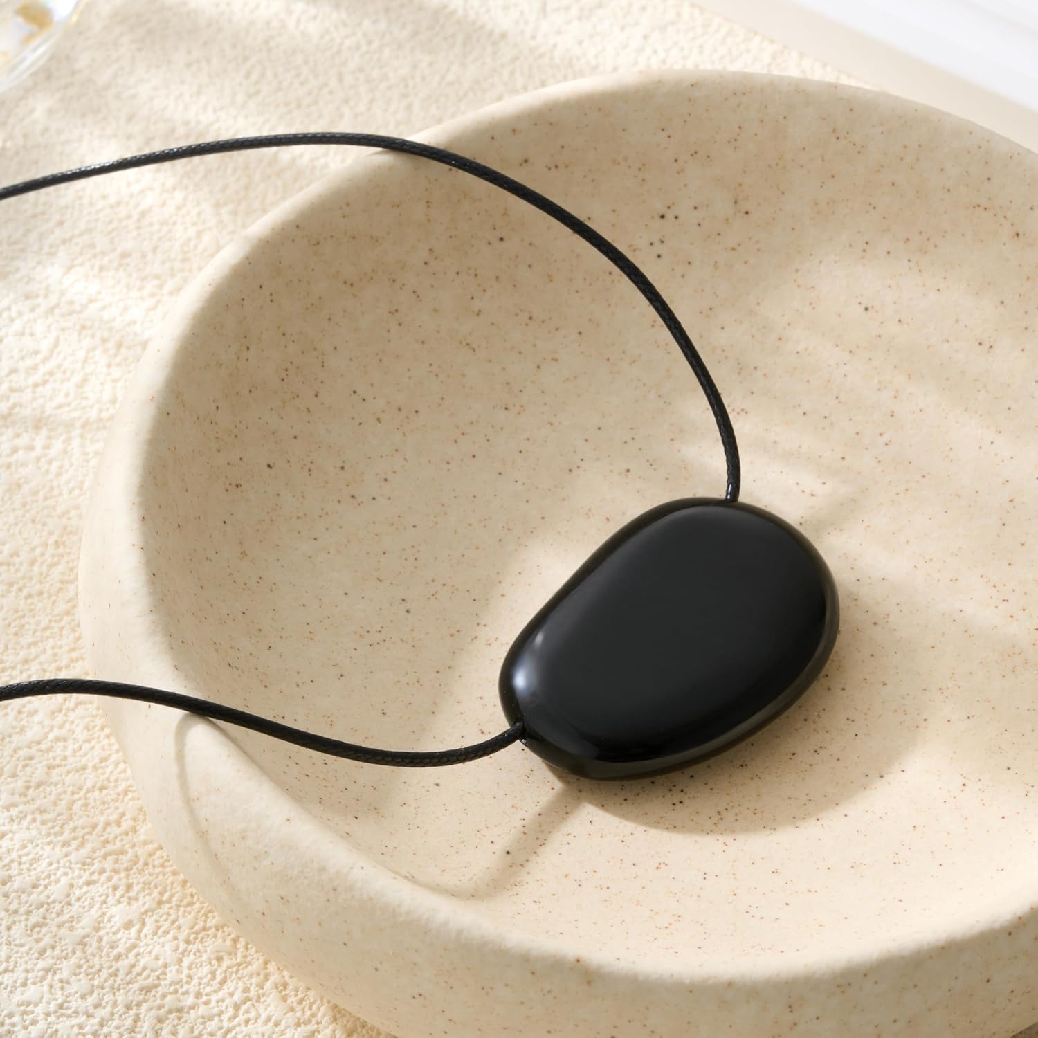Silver Plated Pebble Pendant Necklace for Women,Chunky Silver Bean Necklace,Large Charm Pendant Necklaces,Black Cord