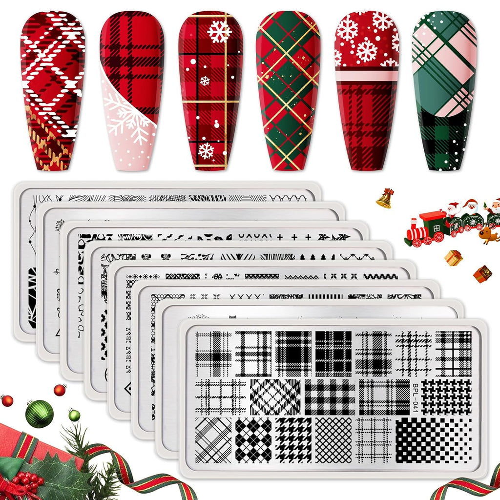 Nail Stamping Plates Set Plaid Flowers Leaves Lace