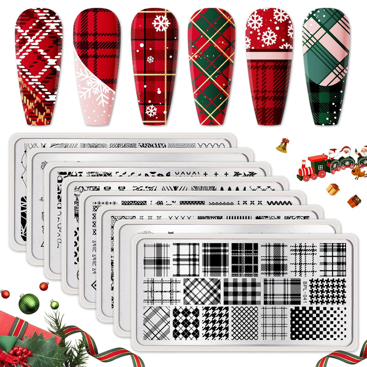Nail Stamping Plates Set Plaid Flowers Leaves Lace