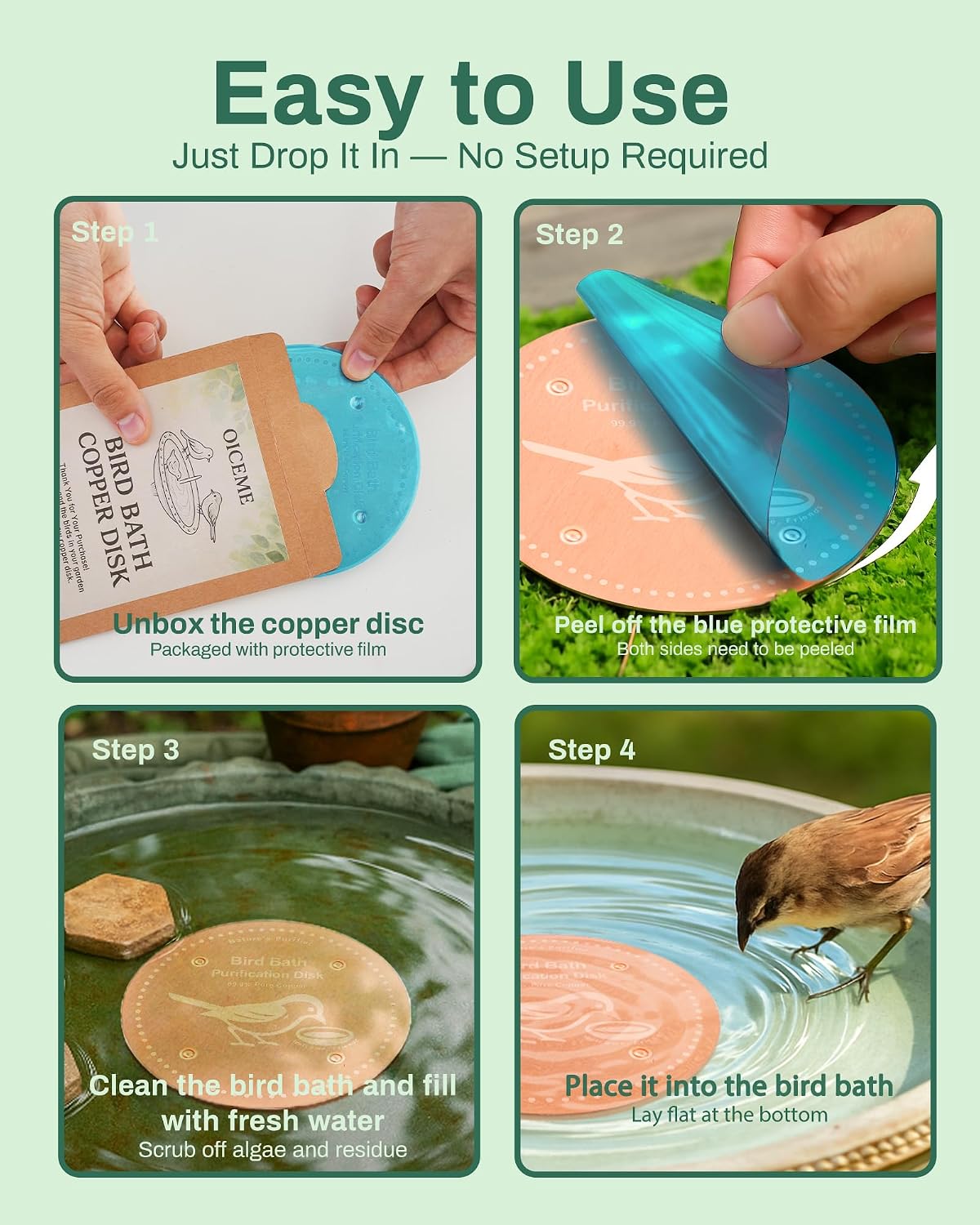 Bird Bath Purification Disc Pure Copper Outside Winter Solar Power Birdbath Disk Heater Deicer Cage Hanging Bowl