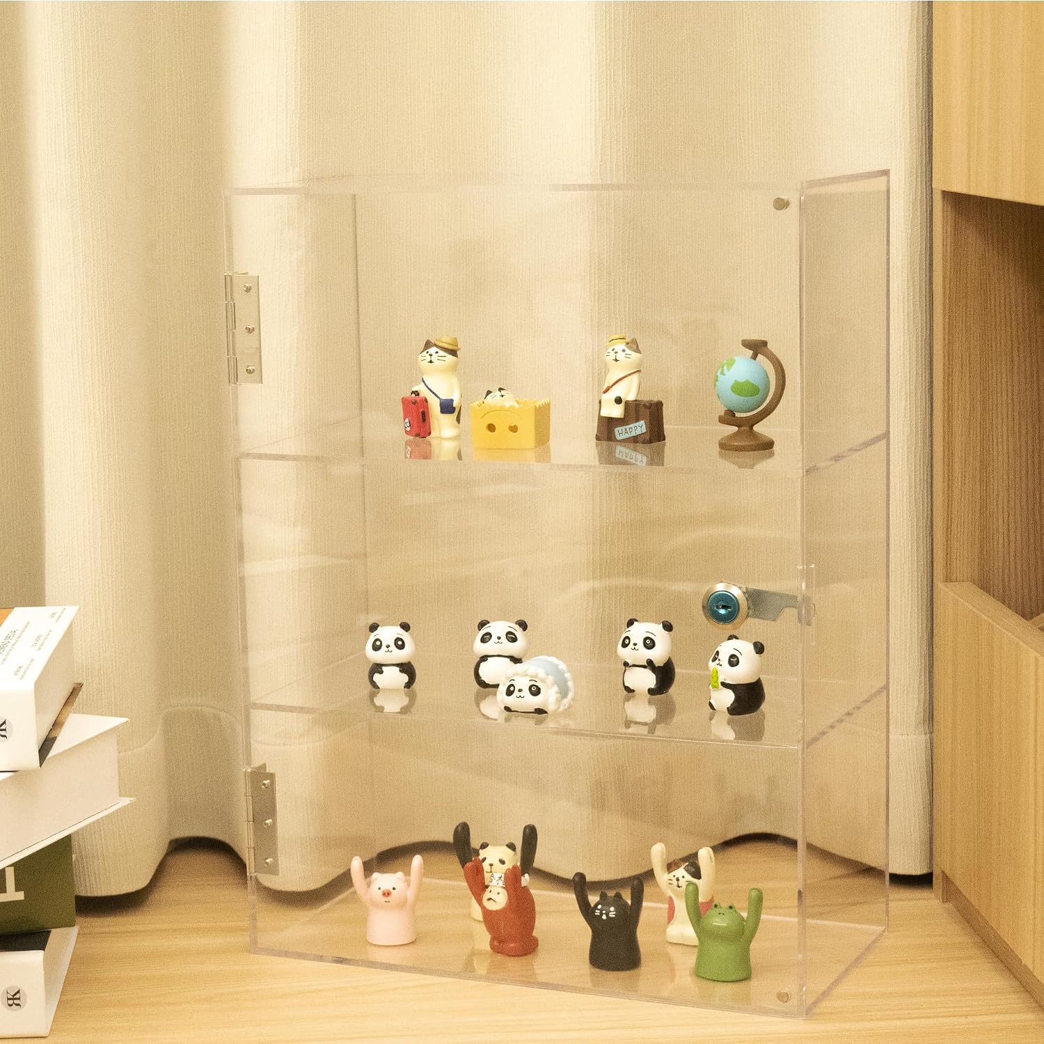 3 Shelf Locking Display Case with Key, Acrylic Countertop Cabinet | Clear dustproof lockable showcase, vitrinas para